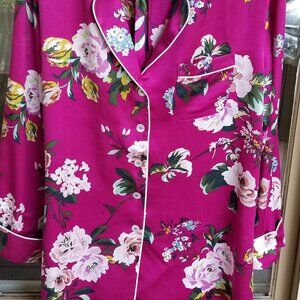 Olivia von Halle Alba Floral-print Silk-satin Pajama Set-Magenta. Size 12